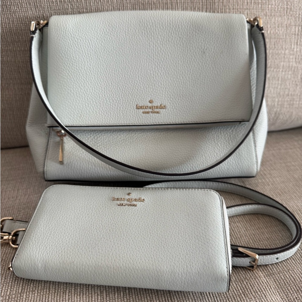 Kate Spade pebbled leather handbag with matching wallet.